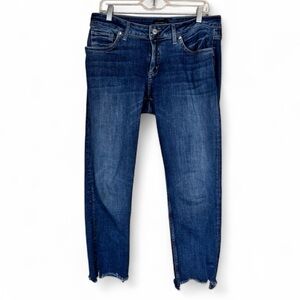 Silver Jeans Blue Boyfriend Fit Denim Mid Rise Women’s 30 Fall Raw Hem Distress